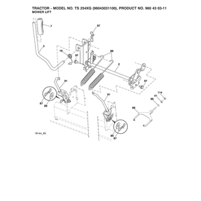Mower Lift Diagram and Parts List for 96043031100  Husqvarna Lawn Tractor