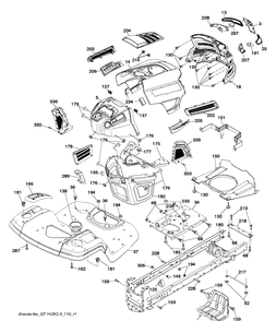 Chassis And Enclosures Diagram and Parts List for YTH2042-250180 2012-01 Husqvarna Lawn Tractor