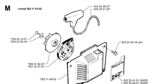 Starter Diagram and Parts List for 245R 19962200001-19984000000 Husqvarna Brush Cutter