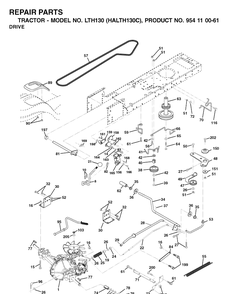 Drive Diagram and Parts List for LTH130 (HALTH130C)(954110061)(2003-01) Husqvarna Lawn Tractor