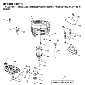 Engine Diagram and Parts List for GTH250XP (96021000100)(2005-01) Husqvarna Lawn Tractor