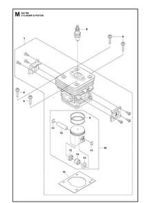 Cylinder Piston Diagram and Parts List for 543RB  Husqvarna Brush Cutter