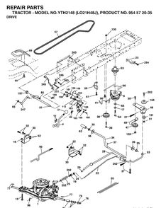 Drive Diagram and Parts List for YTH2148-LO21H48J 2004-05 Husqvarna Lawn Tractor