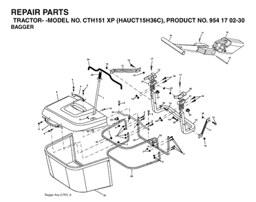 Bagger Diagram and Parts List for CTH151XP (HAUCT15H36C)(2004-09) Husqvarna Lawn Tractor