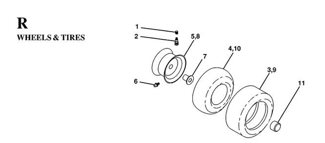 Wheels And Tires Diagram and Parts List for YTH160 (HEYTH160C)(1997-02) Husqvarna Lawn Tractor