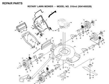 Product Complete Diagram and Parts List for 510 (954140052B)(1999-04) Husqvarna Lawn Mower
