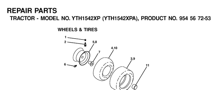 Wheels And Tires Diagram and Parts List for YTH1542XP (954567253)(2001-01) Husqvarna Lawn Tractor