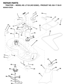 Mower Deck / Cutting Deck Diagram and Parts List for LT125 (HE12536C)(1998-03) Husqvarna Lawn Tractor
