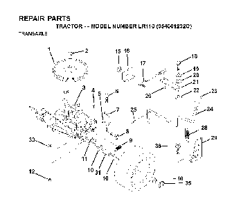 Transmission Diagram and Parts List for LR110 (954001232C)(1995-08) Husqvarna Lawn Tractor