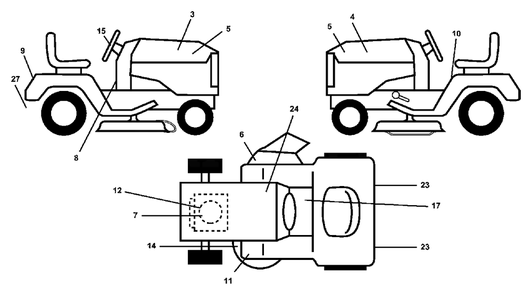 Decals Diagram and Parts List for GTH2250 (954567093-B)(2001-02) Husqvarna Lawn Tractor