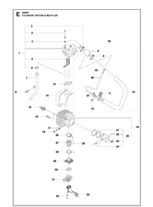 Cylinder, Piston And Muffler Diagram and Parts List for 356BT  Husqvarna Leaf Blower / Vacuum