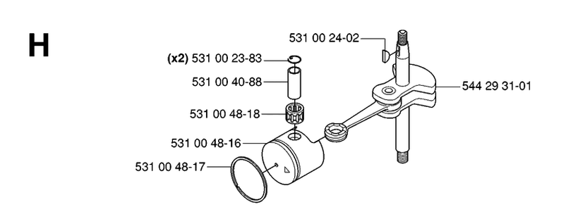 Piston And Crankshaft Diagram and Parts List for 123HD60 20061000001-20070500000 Husqvarna Hedge Trimmer