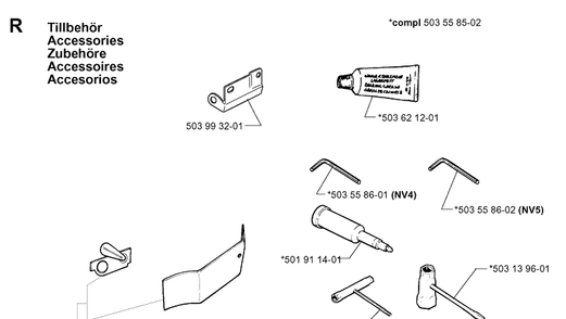 Accessories Diagram and Parts List for 395XP/ (XPG)(20010100001-20034000000) Husqvarna Chainsaw