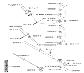 Rx Handle / Shaft Diagram and Parts List for 326C (L-LX-RX)(E-Tech 2)(2002-02) Husqvarna Brush Cutter