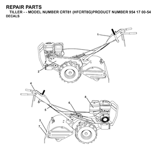 Decals Diagram and Parts List for CRT81 (954170054-G)(2003-01) Husqvarna Tiller