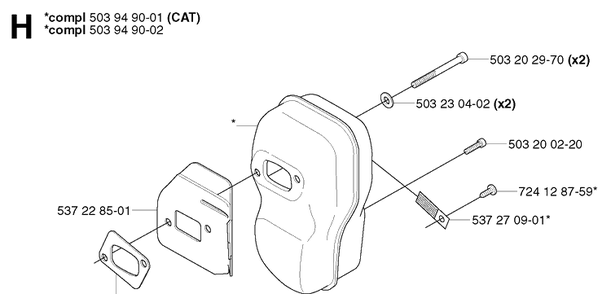 Muffler Diagram and Parts List for 343R 20031800001-20043100000 Husqvarna Brush Cutter