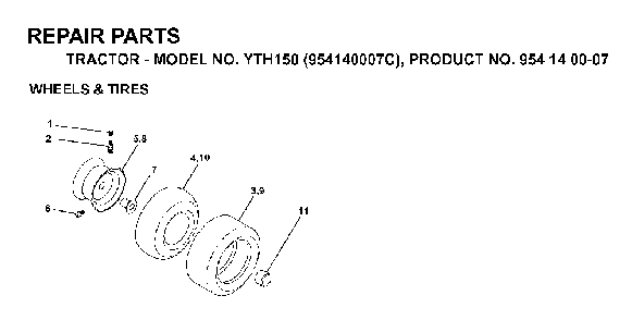 Wheels And Tires Diagram and Parts List for YTH150 (954140007C, 954140007)(1997-01) Husqvarna Lawn Tractor