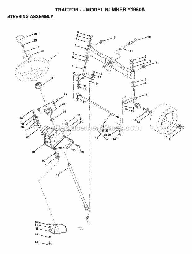 Seat Assembly Diagram and Parts List for Y1950A 1995 Husqvarna Lawn Tractor