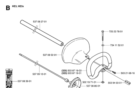 Shaft And Handle 2 Diagram and Parts List for 323HE3 20050600001-20053600000 Husqvarna Hedge Trimmer