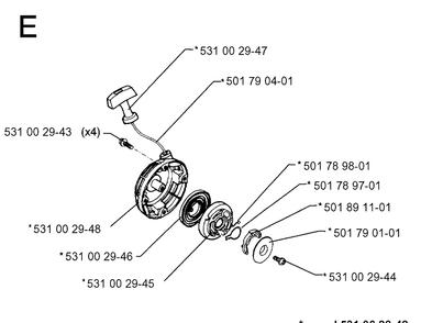 Starter Diagram and Parts List for 26H 19930600001-19941000000 Husqvarna Hedge Trimmer