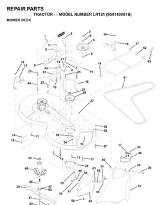 Mower Deck / Cutting Deck Diagram and Parts List for LR121 (954140001B)(1997-01) Husqvarna Lawn Tractor