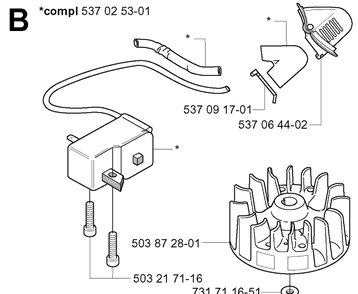 Ignition System Diagram and Parts List for 325HS99 (X-SERIES)(20004000001-20030100000) Husqvarna Hedge Trimmer