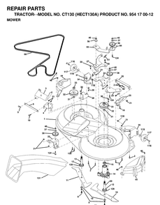 Mower Deck / Cutting Deck Diagram and Parts List for CT130 (HECT130A)(1999-03) Husqvarna Lawn Tractor