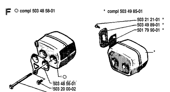 Muffler Diagram and Parts List for 42 19920900001-19941400000 Husqvarna Chainsaw