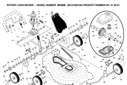 Drive Diagram and Parts List for R52S (96141006000)(2006-01) Husqvarna Lawn Mower