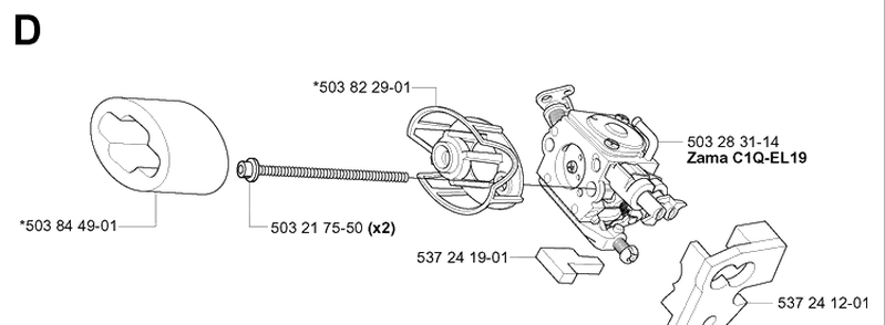 Carburetor Diagram and Parts List for 334T 20034400001-20040100000 Husqvarna Chainsaw