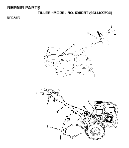 Decals Diagram and Parts List for 600CRT (954140070A)(1999-04) Husqvarna Tiller