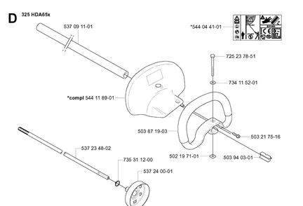 Handle And Controls 2 Diagram and Parts List for 325HDA65 (X-SERIES)(20090900001-Current) Husqvarna Hedge Trimmer