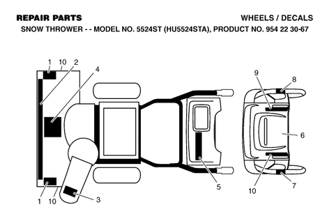 Decals Diagram and Parts List for 5524ST (HU5524STA)(2002-09) Husqvarna Snow Blower