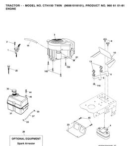 Engine Diagram and Parts List for CTH150 (96061018101)(2008-07) Husqvarna Lawn Tractor