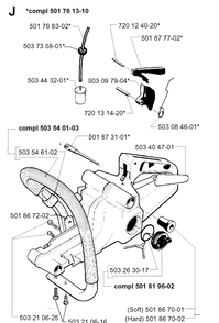 Fuel Tank And Handle Diagram and Parts List for 257 19980900001-19992300000 Husqvarna Chainsaw