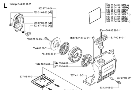 Starter Diagram and Parts List for 326RX 20061400001-20070100000 Husqvarna Brush Cutter