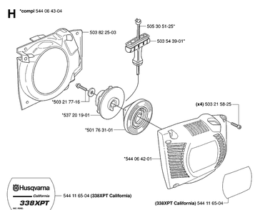Starter Diagram and Parts List for 338XPT 20063600001-Current Husqvarna Chainsaw