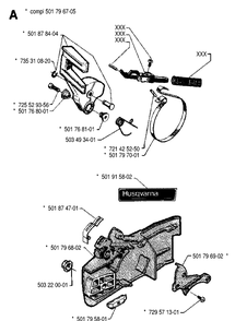 Chain Brake Diagram and Parts List for 242 19900100001-19941400000 Husqvarna Chainsaw