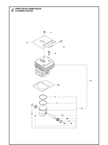 Part Location Diagram of 599886701 Husqvarna Cylinder and piston