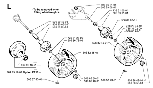 Wheels And Tires Diagram and Parts List for PF18 2000-03 Husqvarna Lawn Tractor
