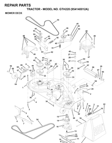 Mower Deck / Cutting Deck Diagram and Parts List for GTH220 (954140012A)(1997-01) Husqvarna Lawn Tractor