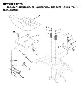 Seat Diagram and Parts List for CT130 (954170012-A)(1999-03) Husqvarna Lawn Tractor