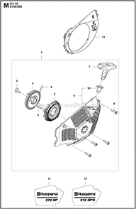 Starter Diagram and Parts List for 572XPG  Husqvarna Chainsaw