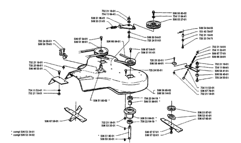 Blade Bearing Complete Diagram and Parts List for RIDER8508 1990-02 Husqvarna Lawn Mower
