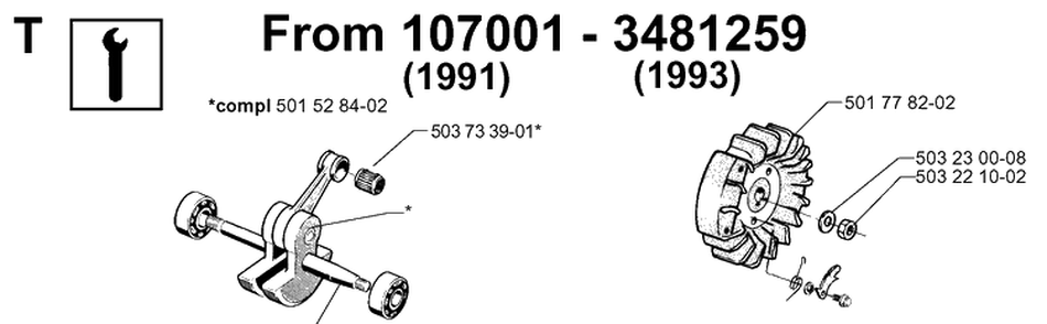 Service Updates 2 Diagram and Parts List for 61 19993100001-20014000000 Husqvarna Chainsaw