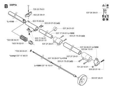 Shaft 4 Diagram and Parts List for 326P 20042300001-20062700000 Husqvarna Pole Saw