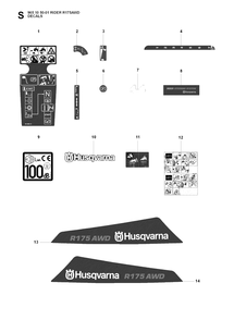 Decals Diagram and Parts List for R175AWD (965105001)(2007-01) Husqvarna Lawn Tractor