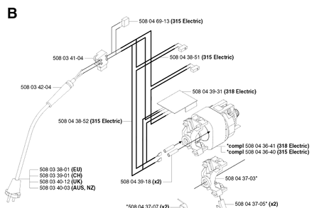 Electrical Diagram and Parts List for 318 20030100001-Current Husqvarna Chainsaw