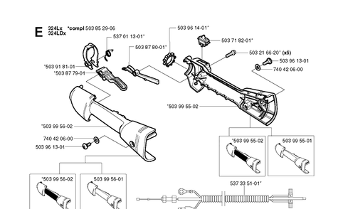 Handle And Controls Diagram and Parts List for 224L  Husqvarna Edger