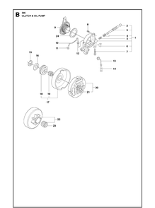 Clutch And Oil Pump Diagram and Parts List for 365 20101800001-Current Husqvarna Chainsaw
